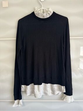 Ted Baker sweater blouse black white collared ruffle Victorian designer XL
